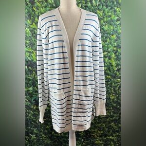 Tasamo Size:2XL  Women Open Front Cardigan Pockets Long Sleeve White/Blue NWOT